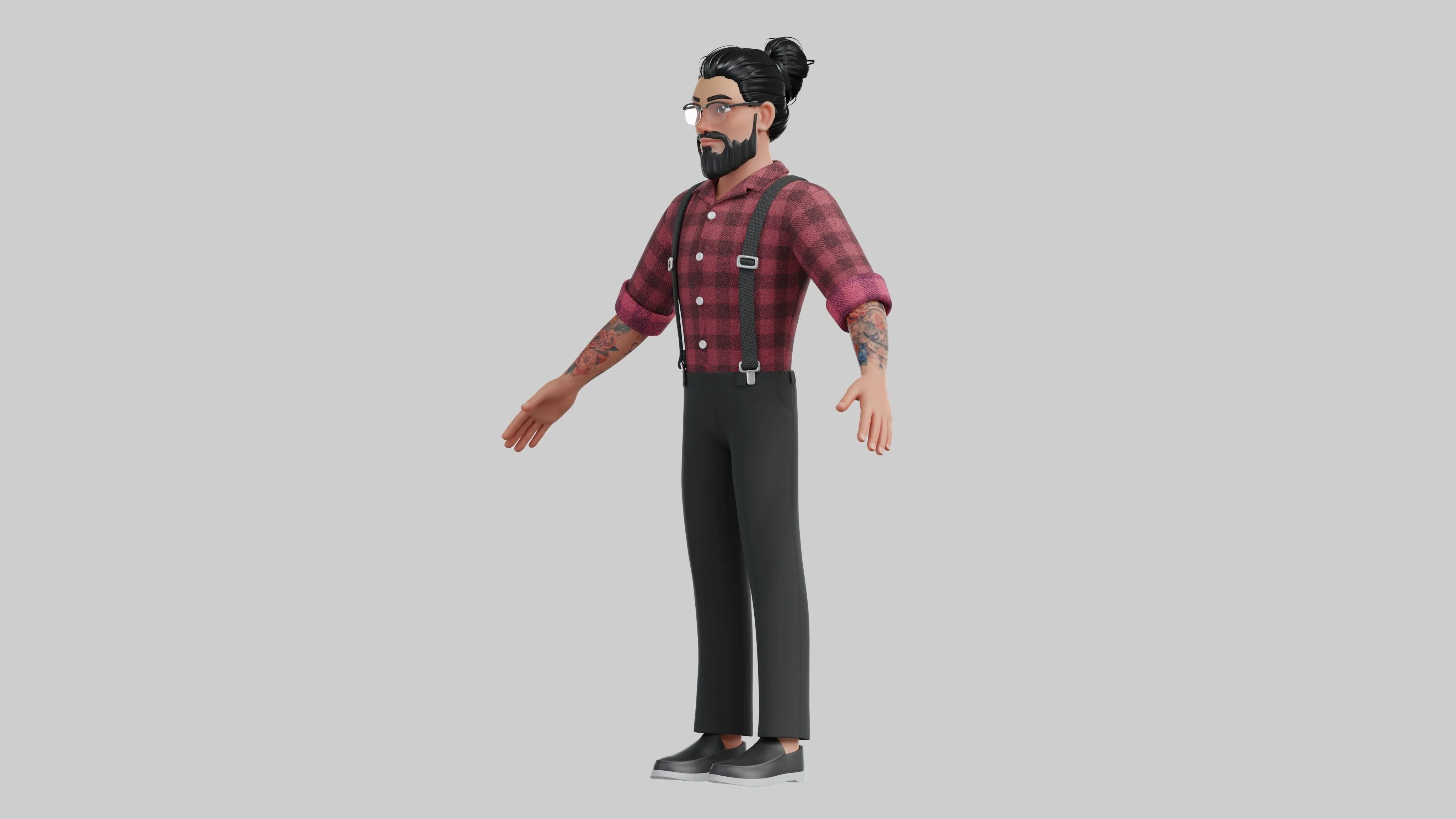Hipster Man Cartoon Character 3D model pose